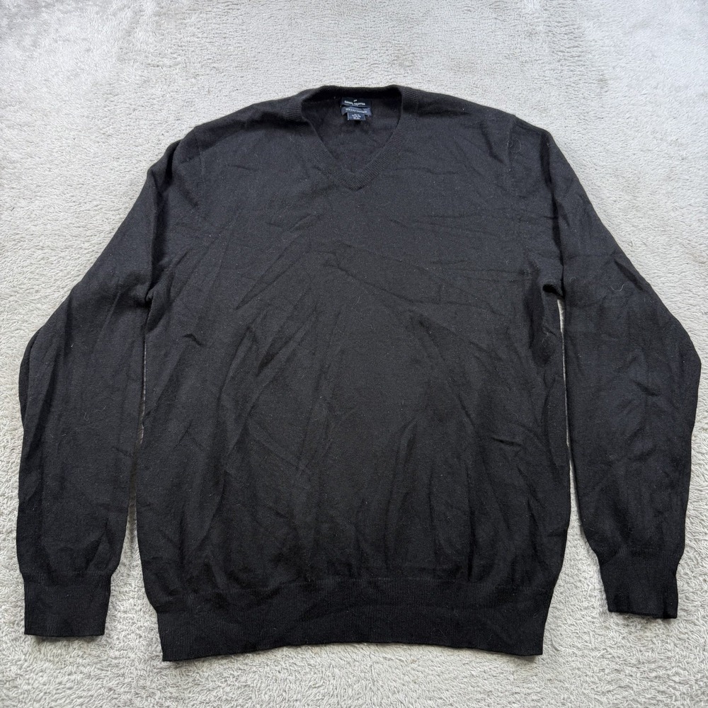 Daniel Hechter Sweater Mens XL Black 100% 2 Ply Cashmere V-Neck Pullover Soft